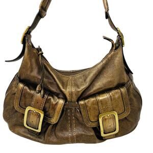 Cole Haan Metallic Leather Shoulder Bag Hobo Buckle Side